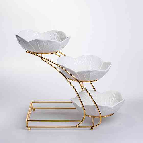 Фруктовница трехъярусная белая с золотом Киев