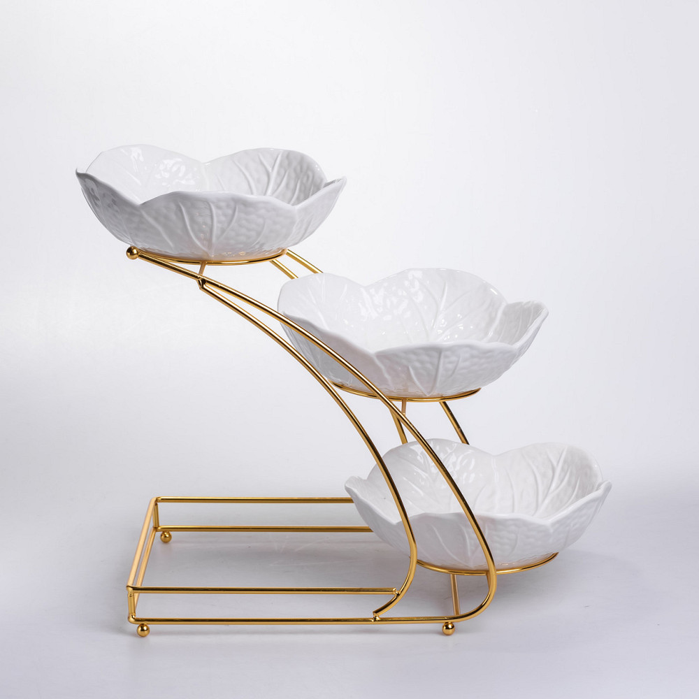 Фруктовница трехъярусная белая с золотом Киев - изображение 3