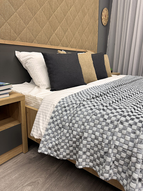 Плед-покривало Шахи 200х210 см (+-5см) Сірий з білим (87-040) Київ - фото 5