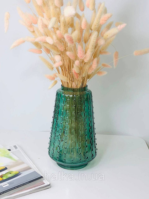 Ваза скляна 16,5*16,5*27,5 см "Марта" зелене товсте скло Київ - фото 3