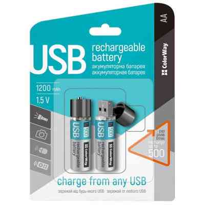 Аккумулятор ColorWay AA USB 1200 mAh 1.5V R6 * 2 (CW-UBAA-02) Винница