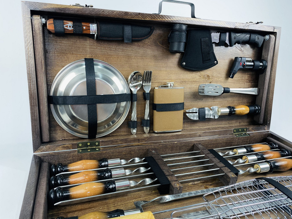 Подарунковий набір шампурів в дерев'яному кейсі ШАШЛИЧНИК LUX, ручна робота (шампура і аксесуари) HAPPY DAYS Тернопіль - фото 5