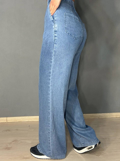 Джинси жіночі Yingguoxiang 36-2 палаццо тенсель тонкі на резинці сині, синій, 30, 30, 83 см, 110 см Київ - фото 4