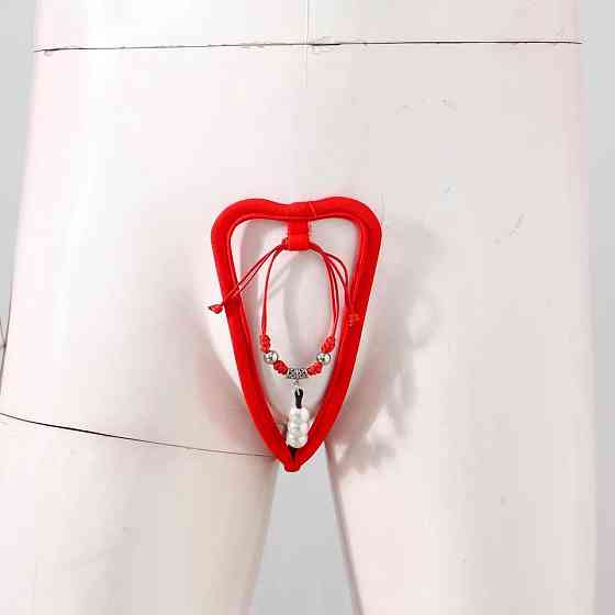 Чоловічі стрінги без лямок з намистинками еротичні one size червоний Київ