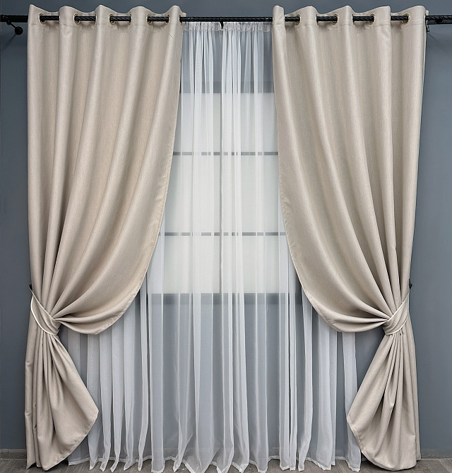 Комплект штор на люверсах VR-Textil Блекаут двосторонній Scandi № 1904ш Бежевий 150х250 см 2 шт (37-0304_) Київ - фото 2