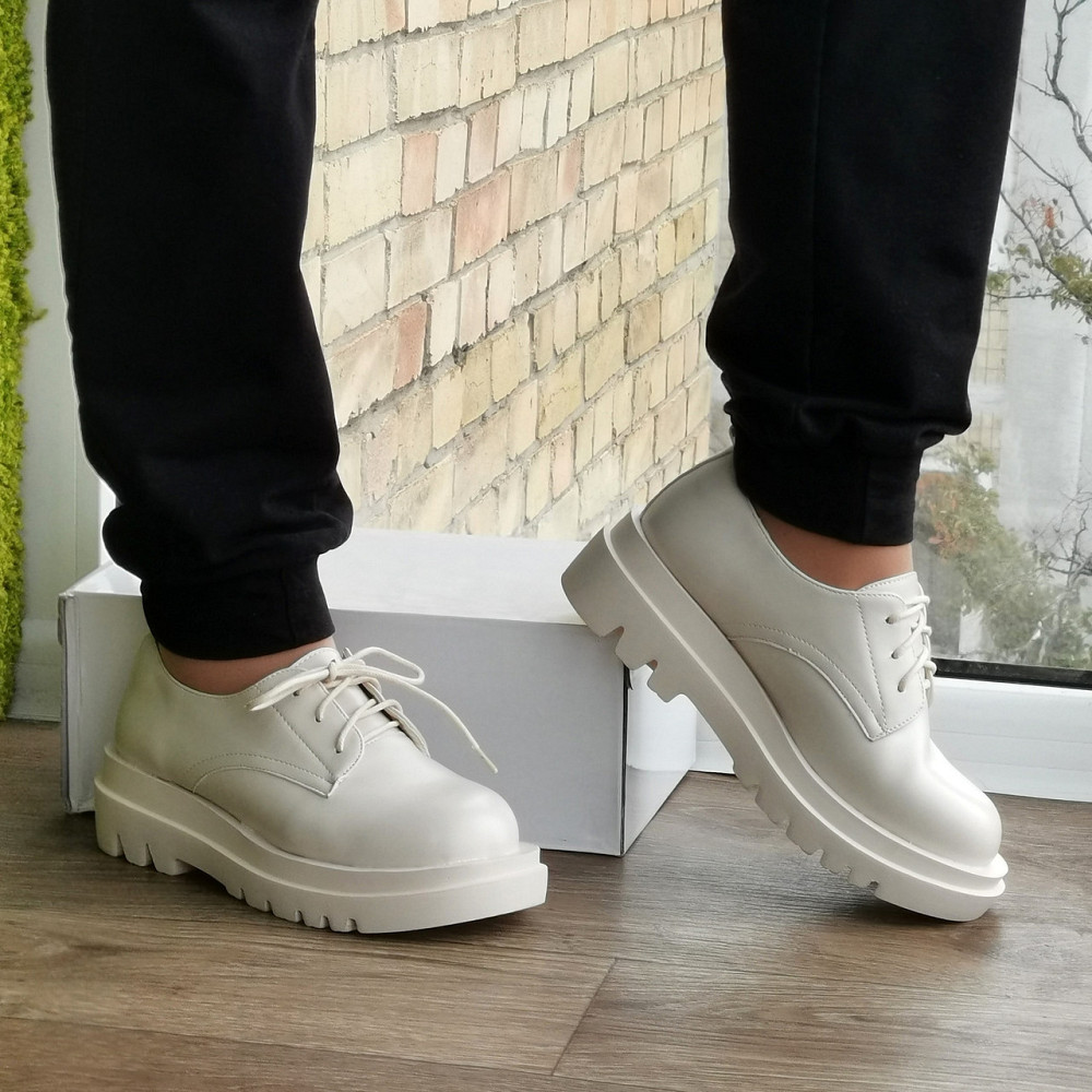 Женские Бежевые Туфли Броги Кроссовки Белые на Танкетке Кожаные Оксфорды (размеры: 36,37,38,39,40,41) - 6-26 Днепр - изображение 10