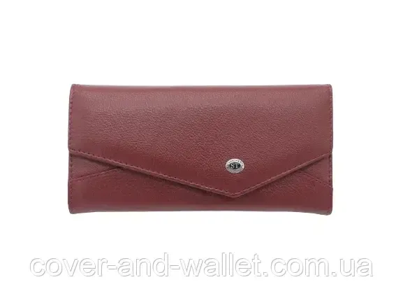 Тонкий женский кожаный кошелек с ассиметричным клапаном бордового цвета ST Leather 212 Киев - изображение 5