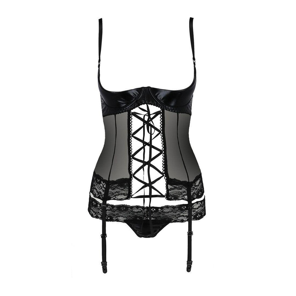 Корсет з відкритими грудьми Passion Exclusive NORTH CORSET XXL/XXXL, black, пажі, трусики, шнурівка Sex Aura Київ - фото 5
