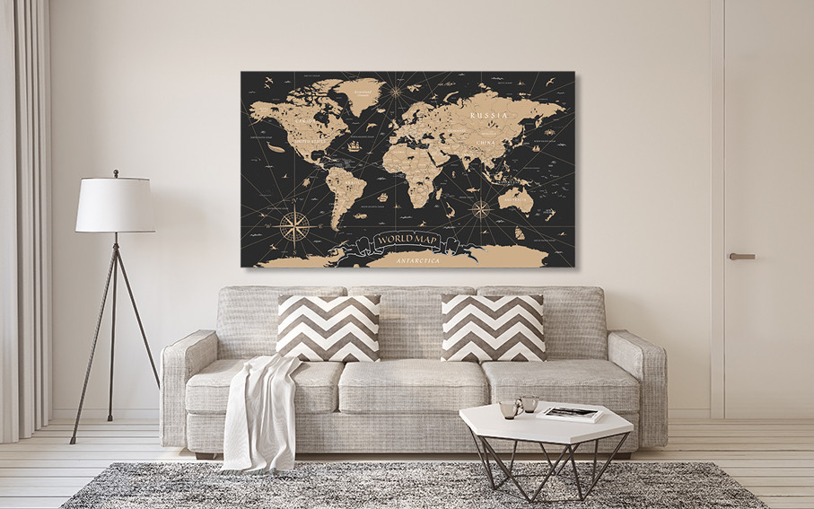 Картина холст у вітальню / спальню   Мапа світу       MLP_48  ( 60х30см ) 50x100 см Київ - фото 2