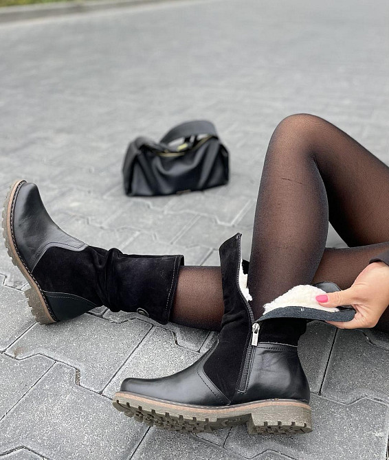 Vesna Напівчоботи жіночі VESNA чорні шкіра+замша натуральна зима 38р.39р.40р. (1258) Коломыя - изображение 2