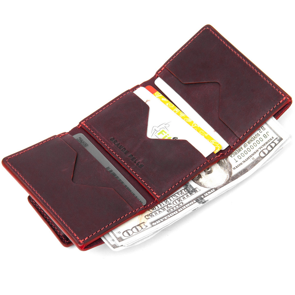 Матове вінтажне портмоне GRANDE PELLE 11454 Бордовий Київ - фото 5