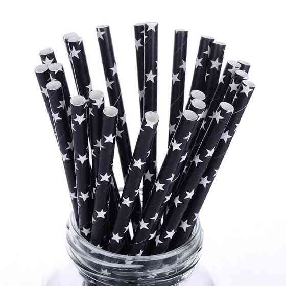Коктейльні трубочки з принтом зірочок 25 штук 20 см чорно-білий Київ