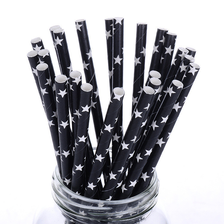 Коктейльні трубочки з принтом зірочок 25 штук 20 см чорно-білий Київ - фото 3
