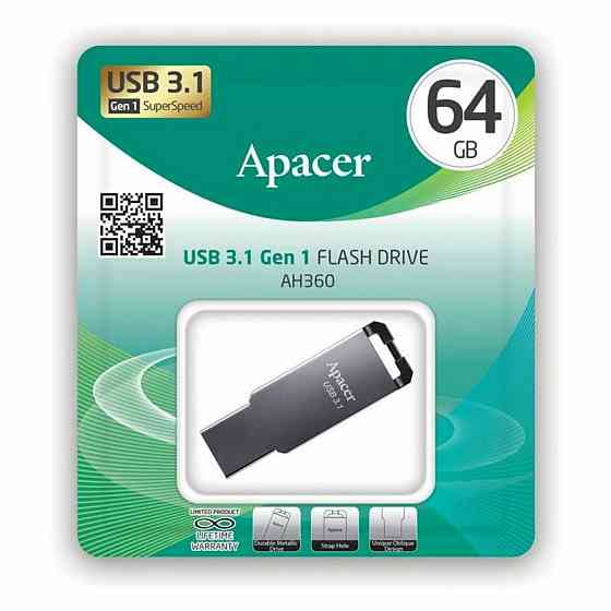 Flash Apacer USB 3.1 AH360 64GB Ashy Киев