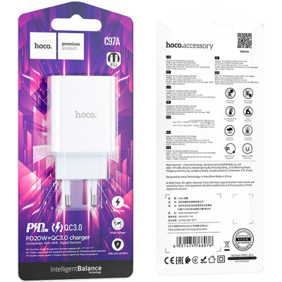 Зарядний пристрій HOCO C97A 1xUSB-C PD20W + 1xUSB QC3.0 White (6931474766076) Вінниця - фото 6