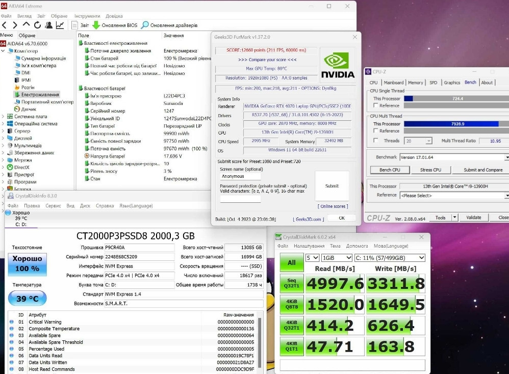 Ноутбук: Lenovo Legion 7 Slim 19 13900H. RTX 4070 32Gb. SSD 2 TB. 240Hz. 16IRH8 (2023) Киев - изображение 2