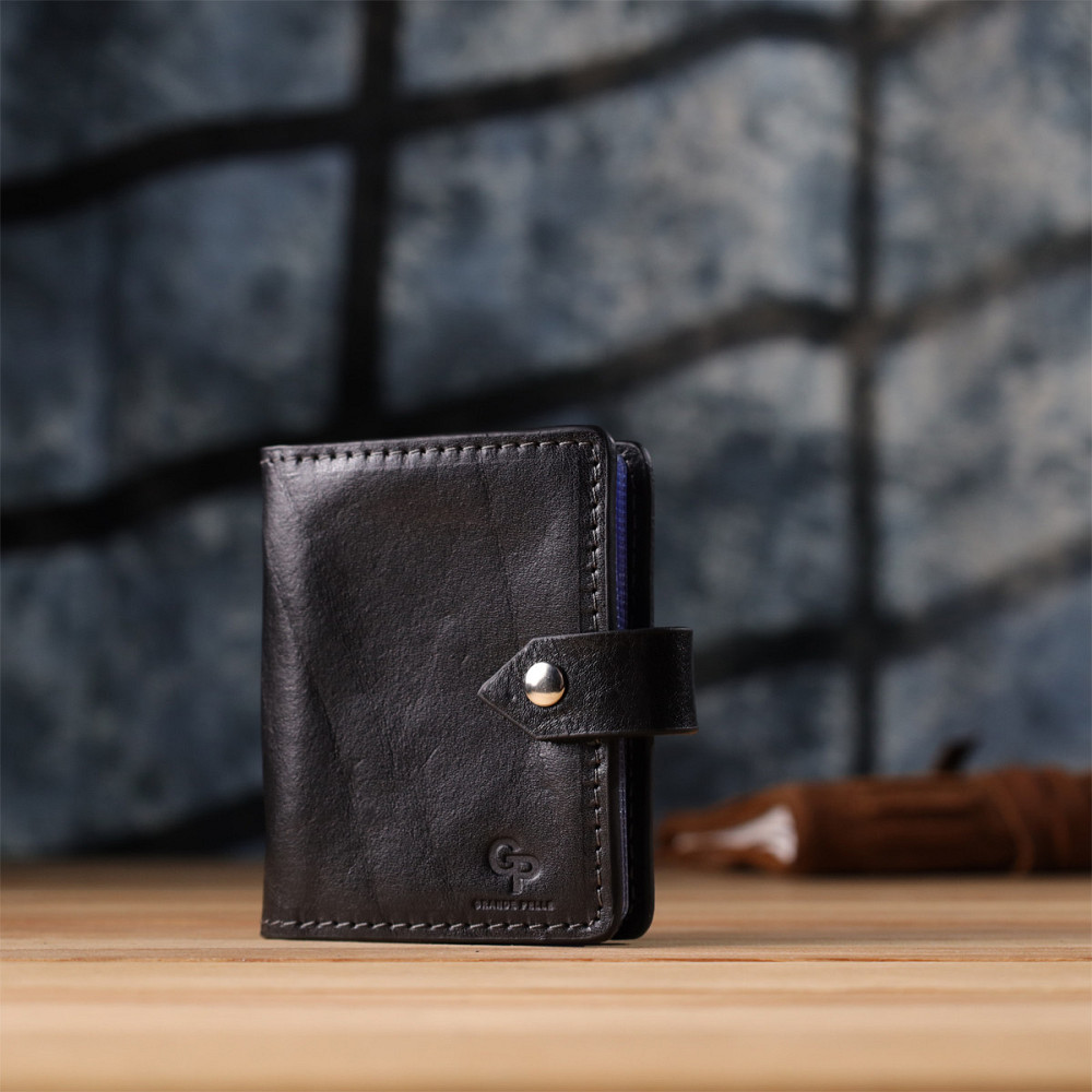 Визитница унисекс из натуральной гладкой кожи Черная (GRANDE PELLE) Киев - изображение 3