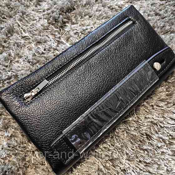 Большой кожаный мужской кошелёк клатч на магнитах и молнии MD Leather Киев