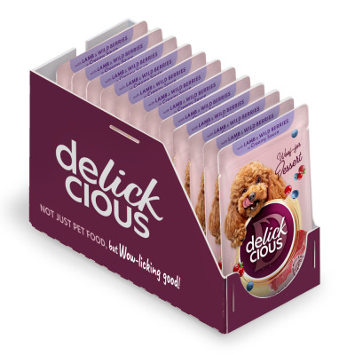 Вологий корм для собак Delickcious Пластівці з ягнятиною та лісовими ягодами у вершковому соусі 80 г (4820269141858) Вінниця - фото 2