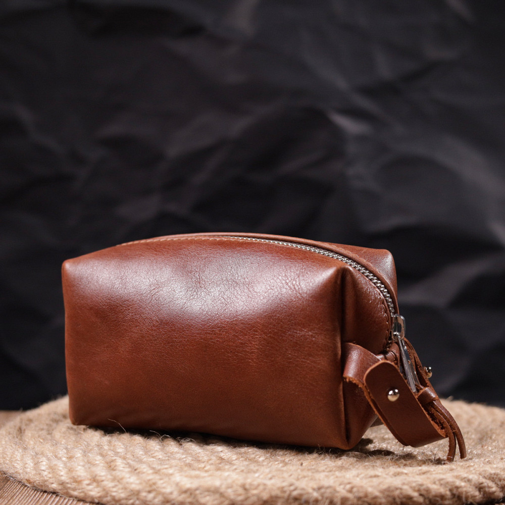 Косметичка не большого размера из гладкой кожи на молнии Сердце GRANDE PELLE 16762 Светло-коричневая Киев - изображение 2