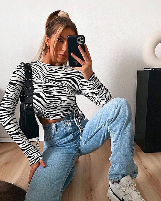 Женский зебровый топ с длинным рукавом из турецкой вискозы Одесса - изображение 3