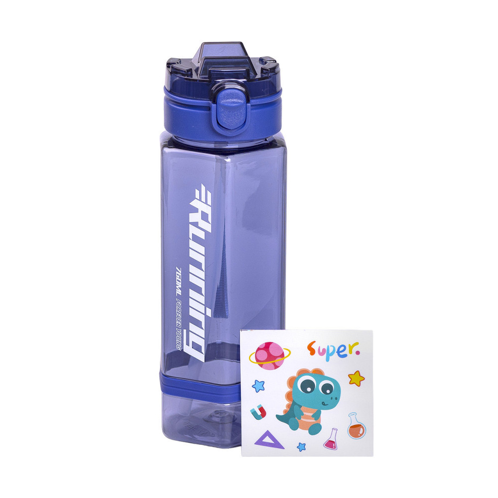 Бутылка для воды 760 мл с трубочкой и наклейками синяя HP-14-48BL Киев - изображение 1