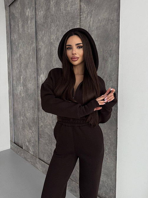 Жіночий теплий повсякденний комбінезон із капюшоном тринитка на флісі Шоколад, 48/50 Одеса - фото 9