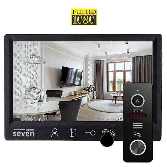 Комплект домофона 7 дюймів із викличною панеллю зі зчитувачем карток в офіс SEVEN DP-7571/02Kit black Київ