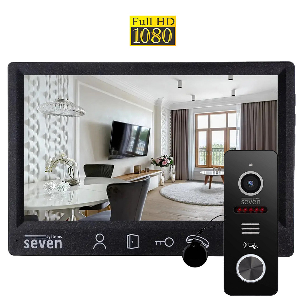 Комплект домофона 7 дюймів із викличною панеллю зі зчитувачем карток в офіс SEVEN DP-7571/02Kit black Київ - фото 1