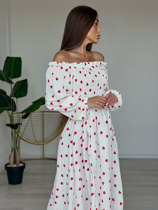Женское романтичное легкое макси платье с сердцем муслин 100% хлопок 46/48, Белый Одесса - изображение 8