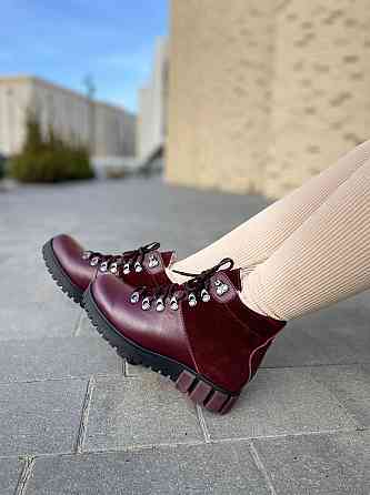 Injers Черевики жіночі INJERS бордові натуральна шкіра з овчиною висота 11,5 см (1125) 38р.39р. Коломия