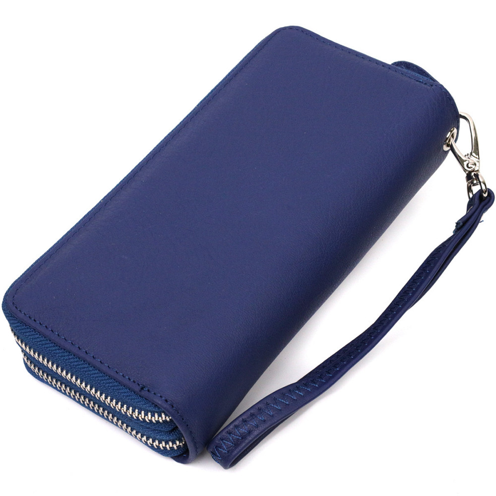 Вместительный женский кошелек-клатч с двумя отделениями на молниях Синий (ST Leather) Киев - изображение 6