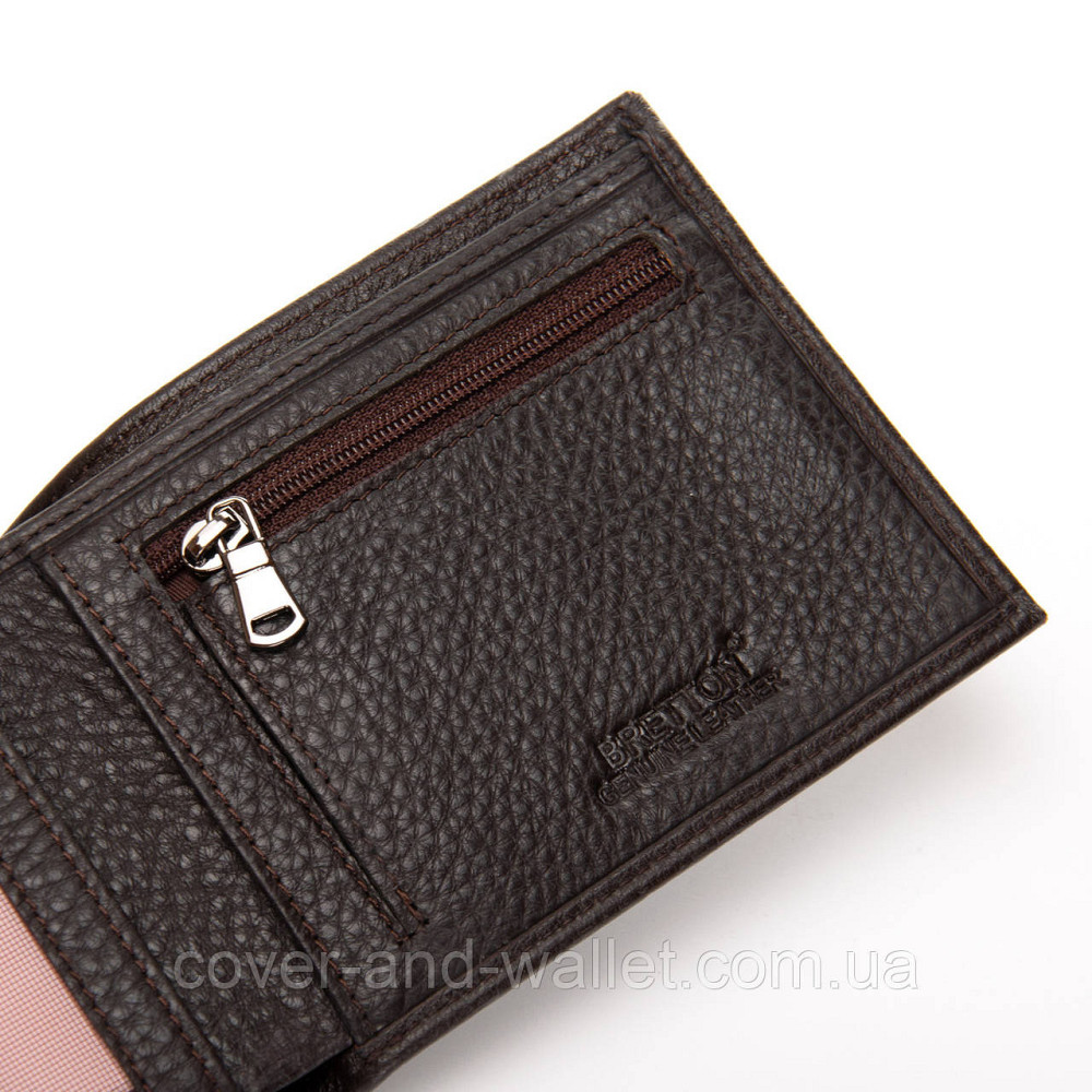 Тонкий чоловічий гаманець на магнітах коричневого кольору із натуральної шкіри Bretton Київ - фото 5