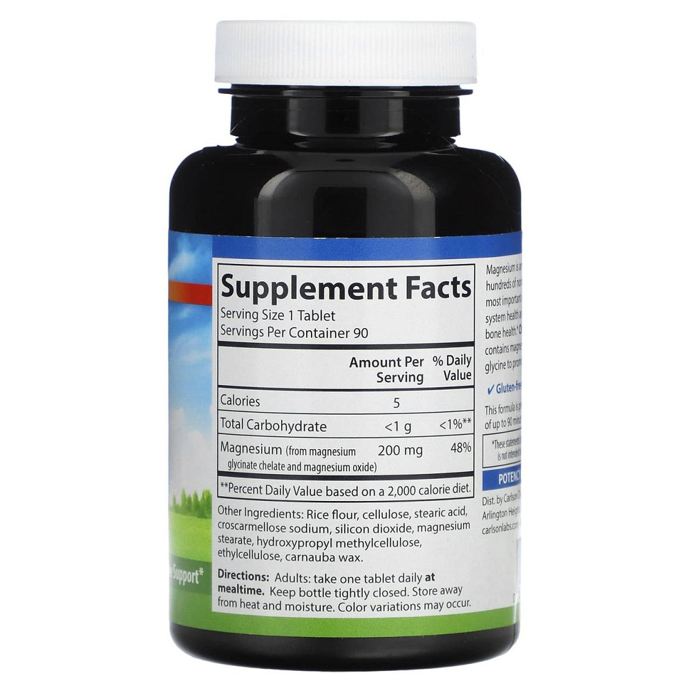 Магний глицинат хелат Carlson Chelated Magnesium Glycinate 200 мг 90 таб Киев - изображение 2