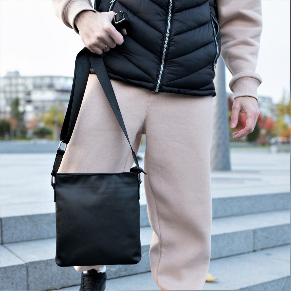 Чоловіча сумка планшетка через плече з натуральної шкіри якісна, чорнаMasterSem Київ - фото 6