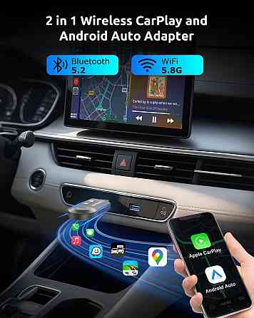 Бездротовий автомобільний адаптер CarPlay Android Auto ESSGOO 2-в-1, підтримка iOS 10+ і Android 11+ Київ
