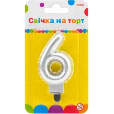 Свічка Maxi срібляста двостороння "6" у вигляді надувної кульки висотою 7,62 см (MX622095S-6) Вінниця