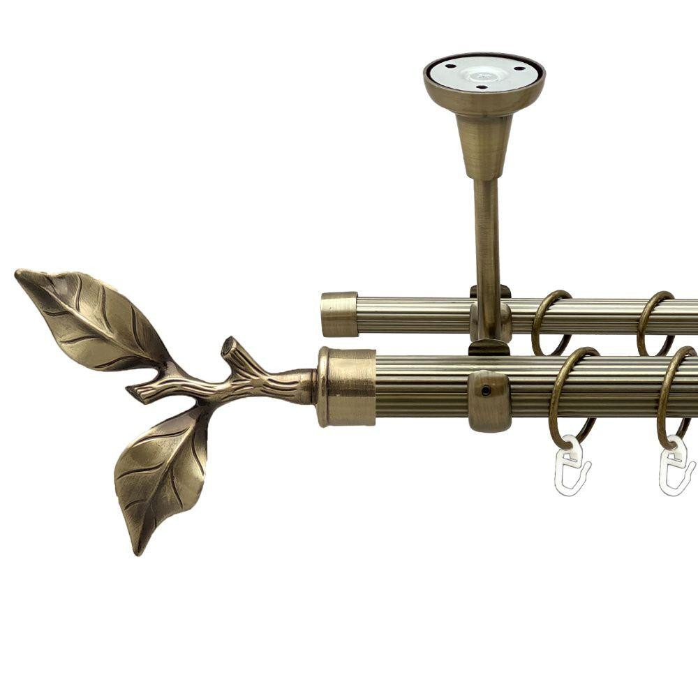 Карниз Orvit Листок Троянди металевий дворядний відкритий до стелі рифлена труба кільце металеве Антик 25\16 мм 160 см Львів - фото 1