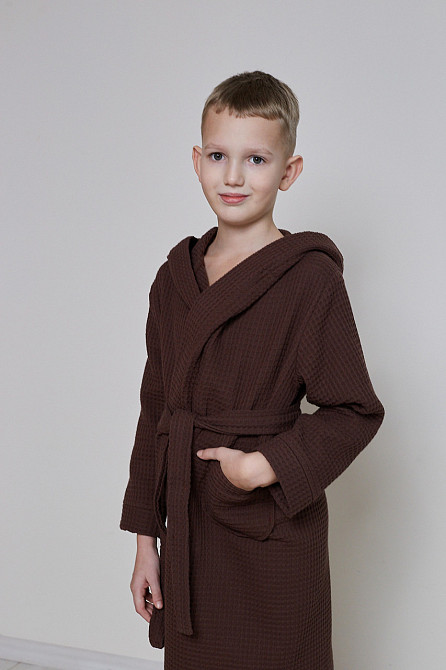 Халат детский вафельныйIdeal Textile с капюшоном Коричневый (56860670) Черновцы - изображение 3