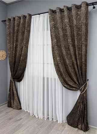 Комплект штор на люверсах VR-Textil Жаккард Fantasy № 1630ш Шоколадный с бежевым 150х280 см 2 шт (37-0187) Киев