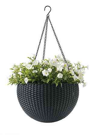 Горщик для рослин Keter Rattan hanging sphere з ланцюжками підвісний, антрацит, 8,6 л Київ