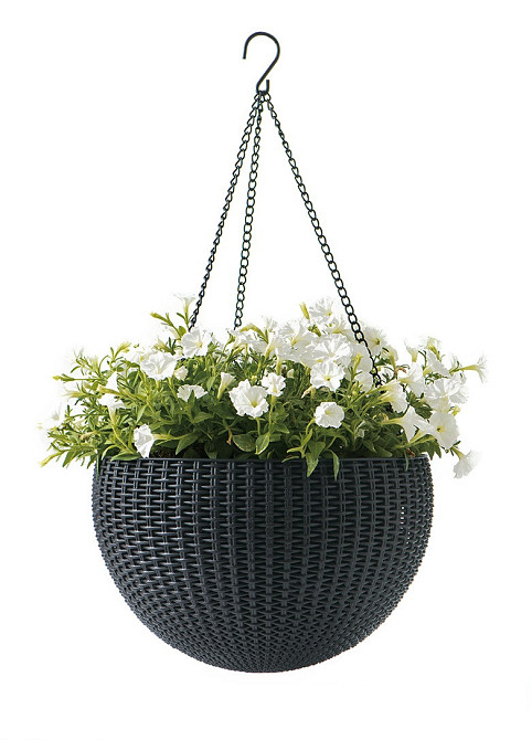 Горшок для растений Keter Rattan hanging sphere с цепками подвесной, антрацит, 8,6 л Киев - изображение 4