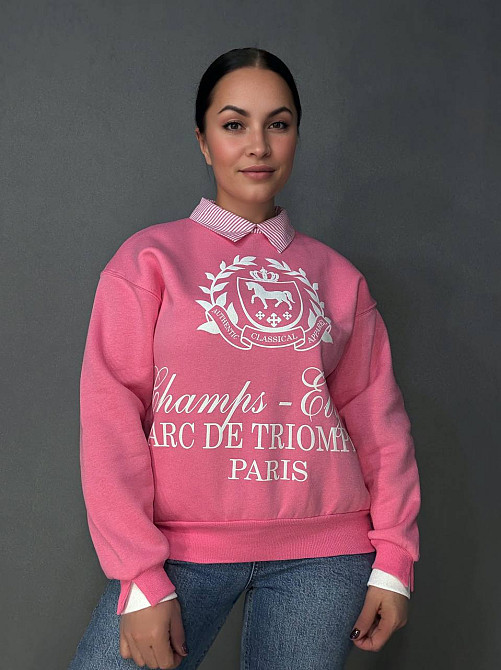 Світшот жіночий OLIVIA 2473 утеплений на флісі з коміром та принтом, рожевий, one size Київ - фото 15