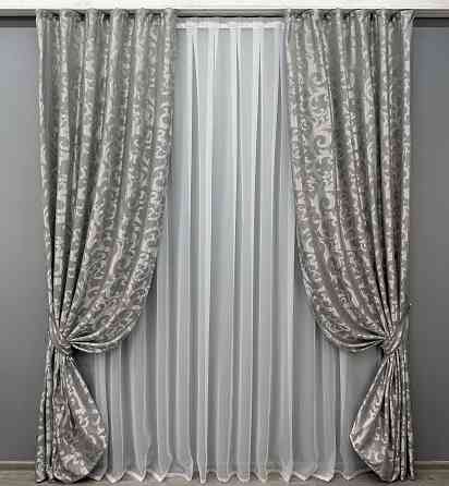 Комплект готових штор VR-Textil Жакард Вензель № 293ш Сірий 150х290 см 2 шт (30-820) Київ