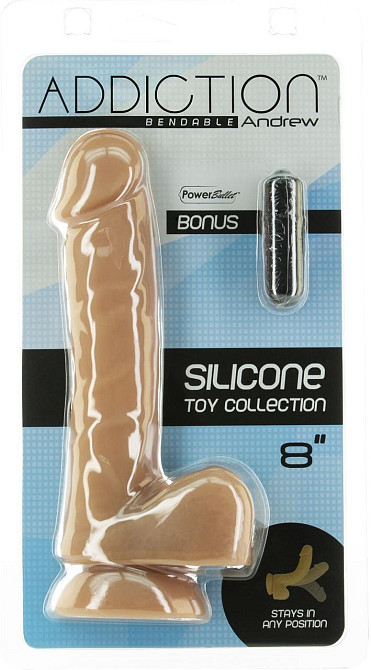 Гнучкий фалоімітатор на присосці ADDICTION — ANDREW 8″ Silicone Dong — Caramel, віброкуля в подаруно Sex Aura Київ - фото 7