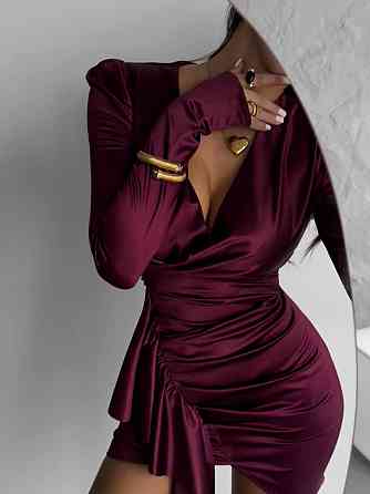 Жіноче привабливе мініплаття з драпіруванням із королівського атласу. Бургунди, 46/48 Одеса
