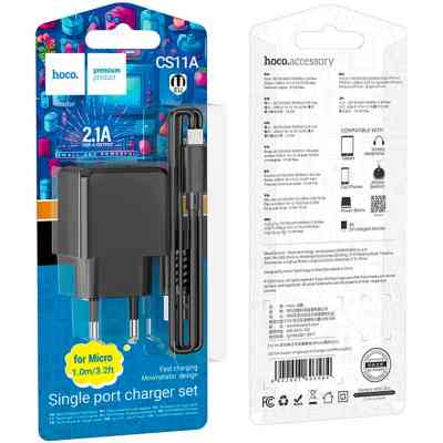 Зарядное устройство HOCO CS11A Ocean USB + cable USB to Micro 5P 10.5W Black (6942007603584) Винница