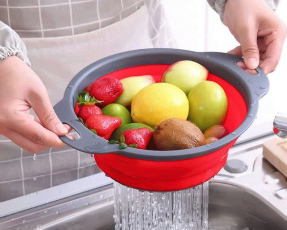 Силіконовий складний друшляк COLLAPSIBLE FILTER BASKETS з ручками, зручний для кухні та зберігання Київ