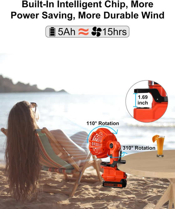 Портативный вентилятор с зажимом для литиевой батареи BLACK+DECKER 20 В, вентилятор для детской коляски с питанием Киев - изображение 5