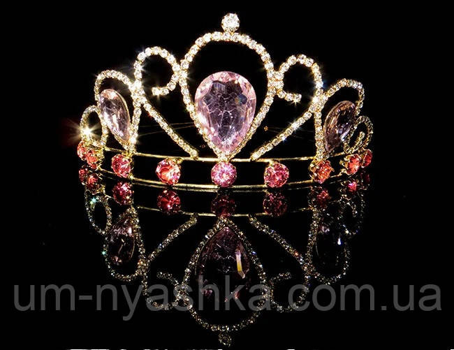 Диадема на обруче Корона золотая с розовыми камнями Кривой Рог - изображение 3